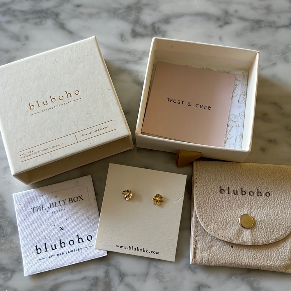 bluboho Gold Floral Stud Earrings